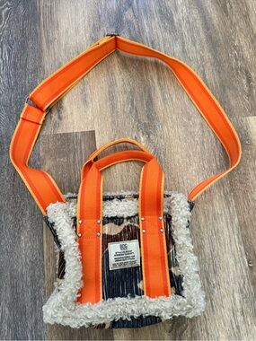 BDG Urban Outfitters Mini Tote Crossbody Bag Corduroy Sherpa Orange Strap